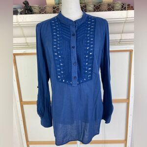 Style & Co. boho blinged tunic w/round collar & convertible sleeves, back button